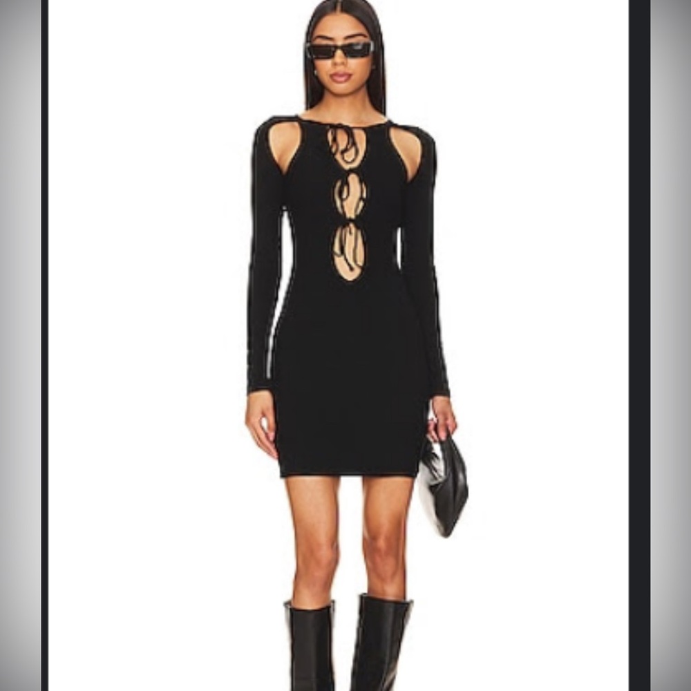 Superdown Revolve June Tie Front Long Sleeve Dress in Black XS